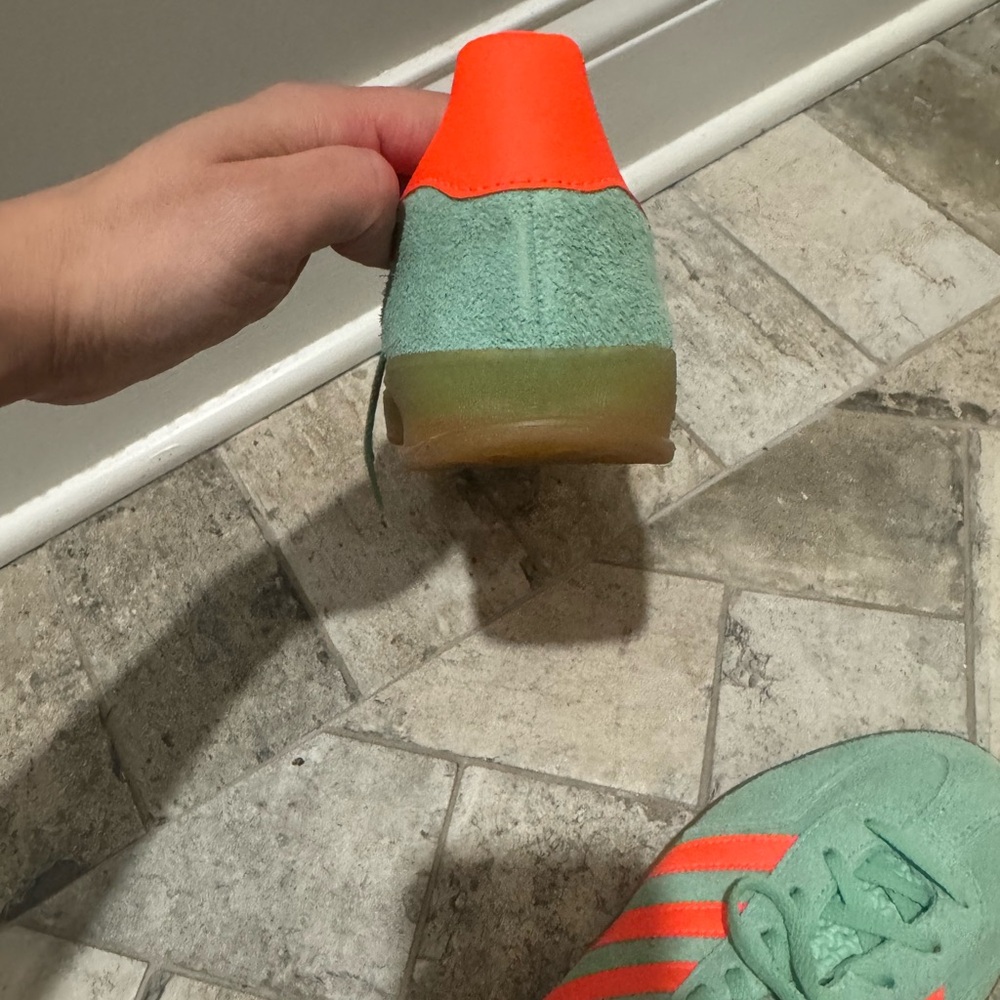 adidas Green Suede Sneakers with Bright Orange Stripes - Picture 15 of 16